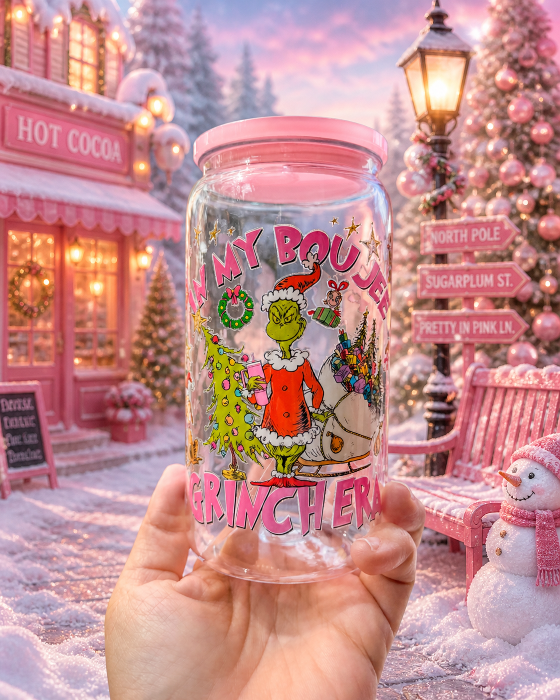 In My Boujee Grinch Era – 16oz Pink Acrylic Christmas Cup