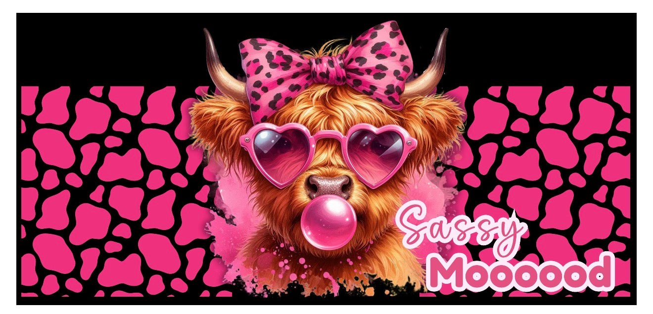 Digital UV DTF Wrap – Highland Cow “Sassy Mooood” Design