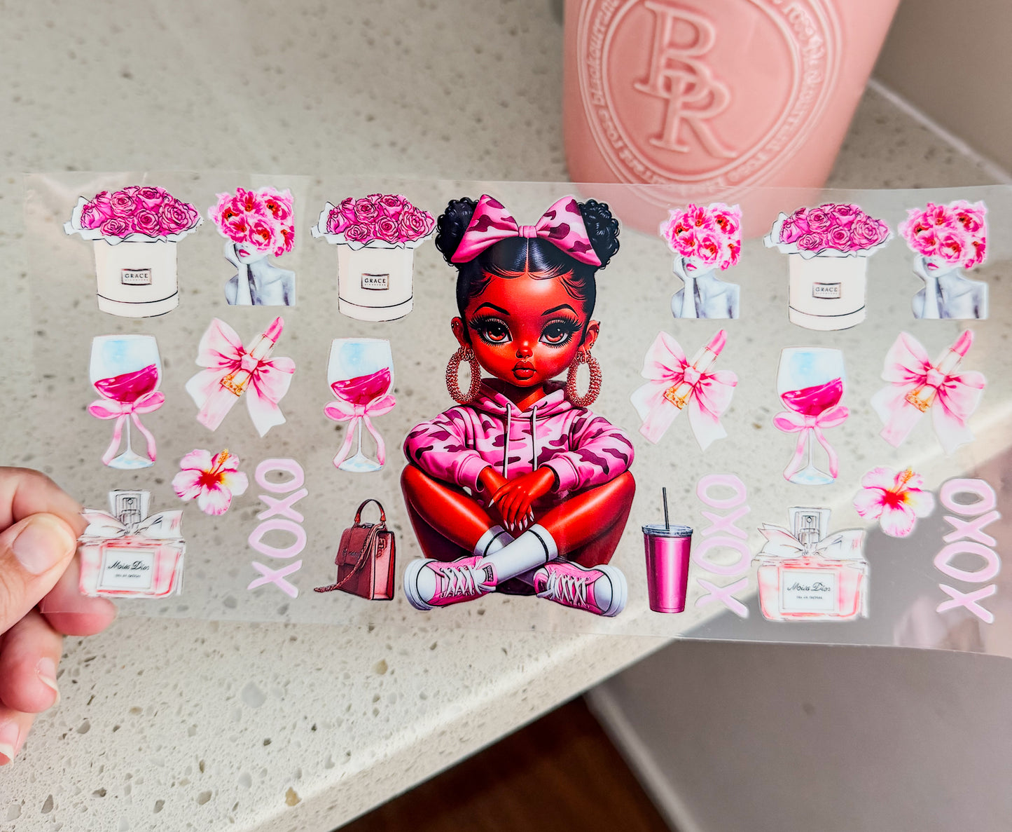 Pink Luxury Fashion Tumbler Wrap UV DTF Cup Wrap