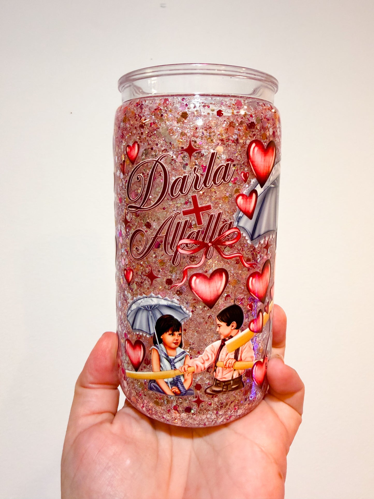 Alfalfa & Darla Nostalgic Snow Globe Tumbler – 16oz Acrylic | Valentine’s Day Gift
