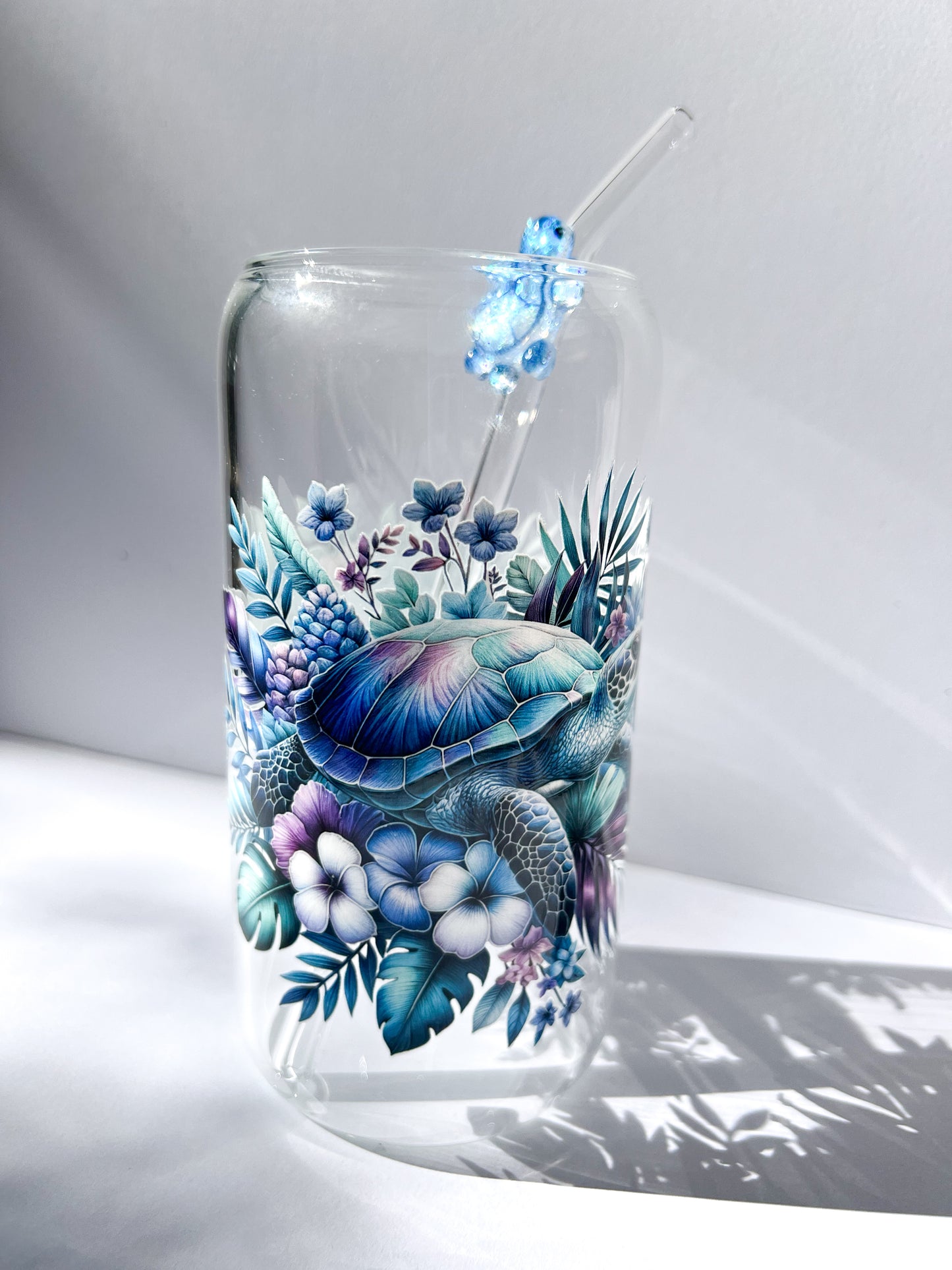 Sea Turtle Glass Can Cup – 20oz | Bamboo Lid Included | Optional Glass Straws + Lid Upgrades