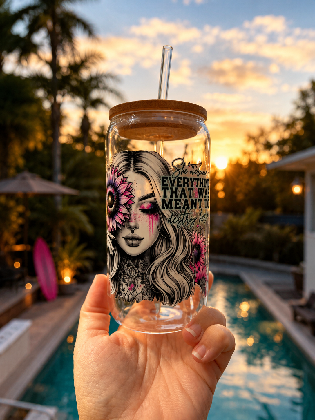 She Overcame Everything – Floral Butterfly Libbey Glass Cup