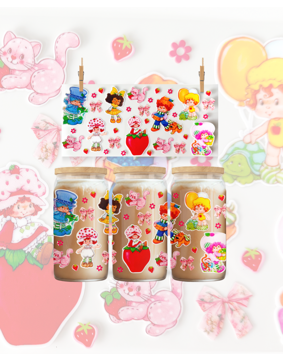 Strawberry and friends UV DTF 16oz Cup wrap
