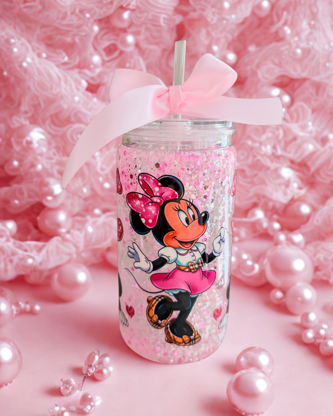 Magical Minnie Pink Glitter Snow Globe Tumbler – 16oz Acrylic | Suspended Glitter Flow