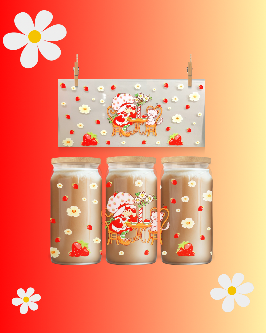 Tea Party UVDTF cup wrap - to suit 16 ounce tumbler 🍓
