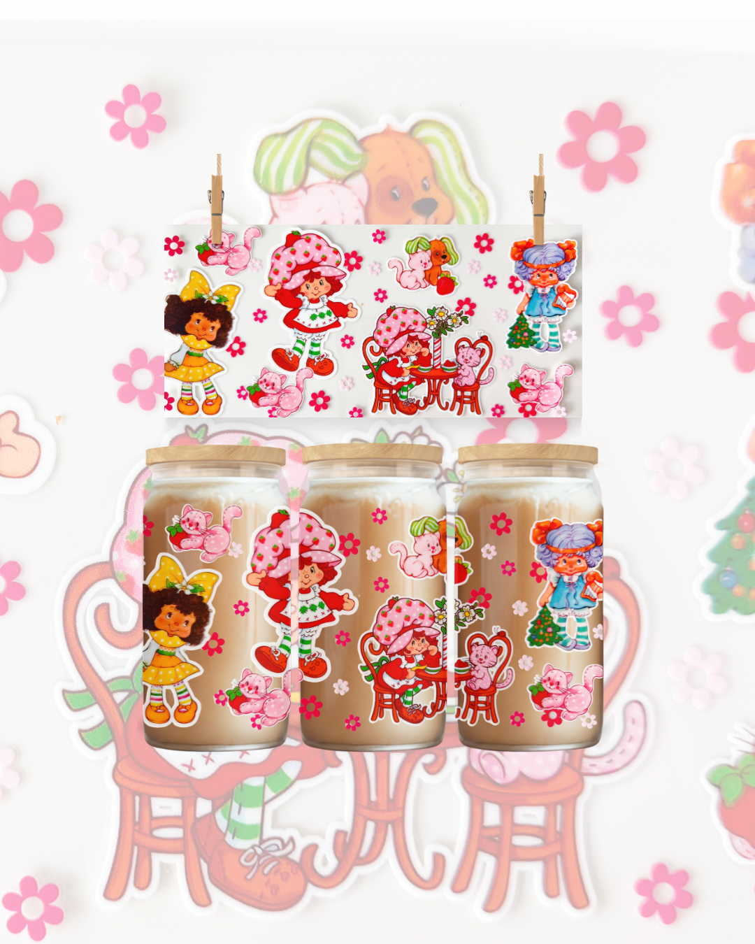 Sweet as Strawberries UV DTF cup wrap 16oz