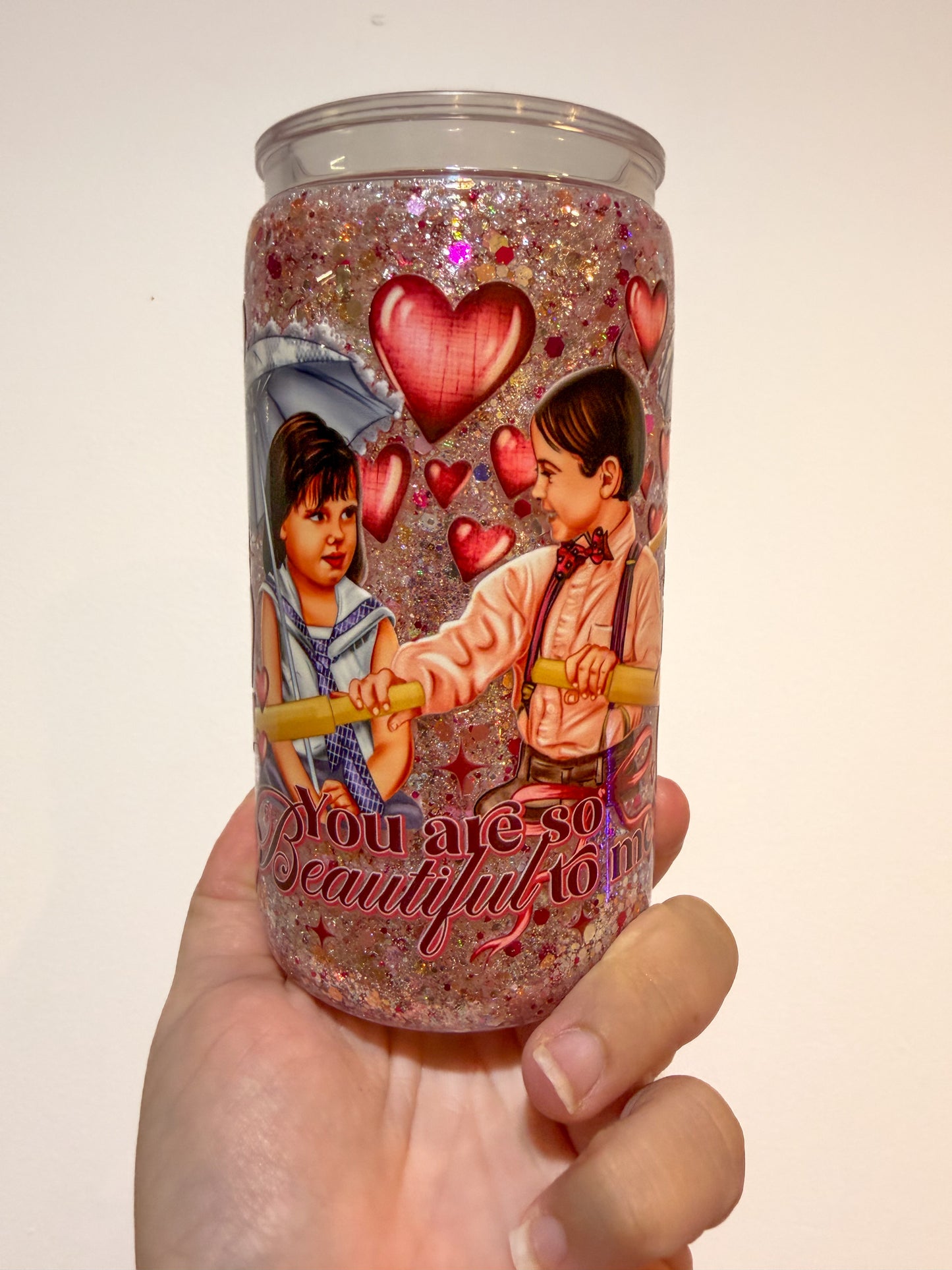 Alfalfa & Darla Nostalgic Snow Globe Tumbler – 16oz Acrylic | Valentine’s Day Gift