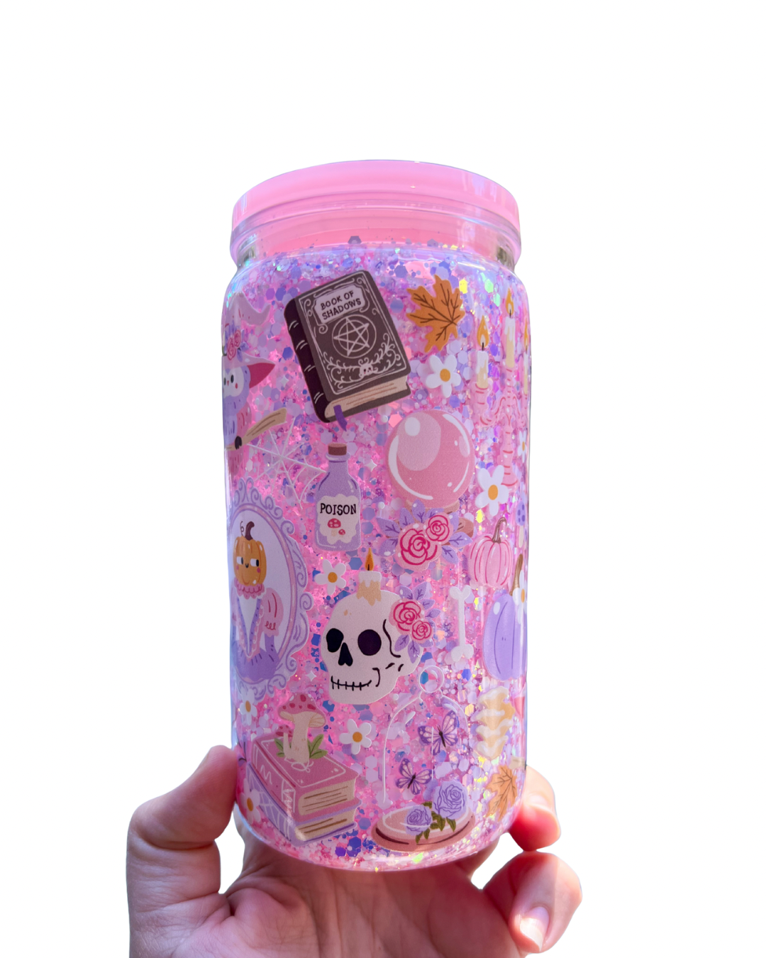 🌸 Pink Spooky Snow Globe Tumbler – 16oz BACK IN STOCK