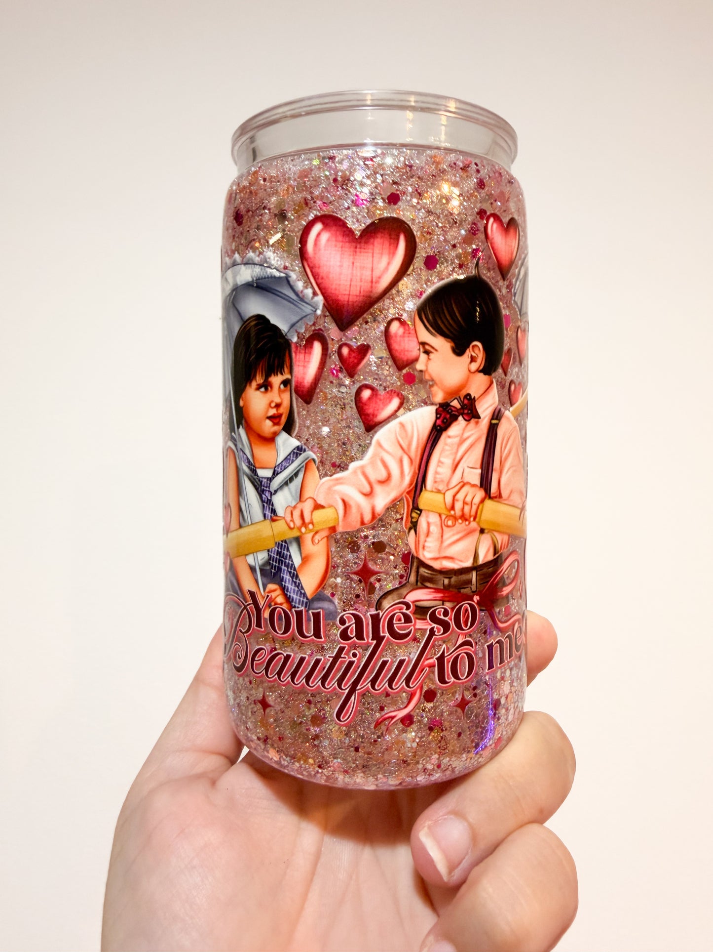 Alfalfa & Darla Nostalgic Snow Globe Tumbler – 16oz Acrylic | Valentine’s Day Gift