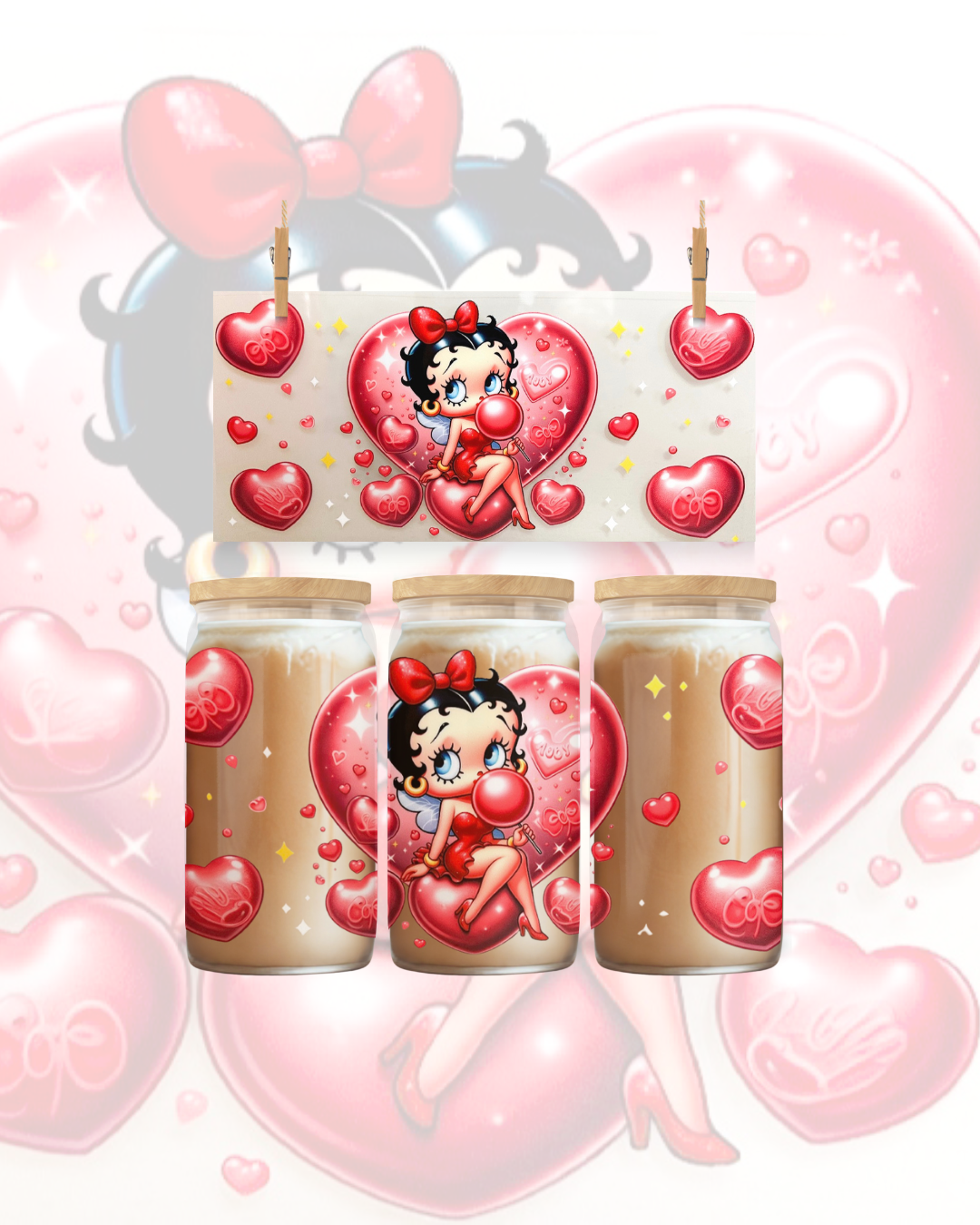 Betty Hearts & Bows UV DTF - to suit 16oz tumbler
