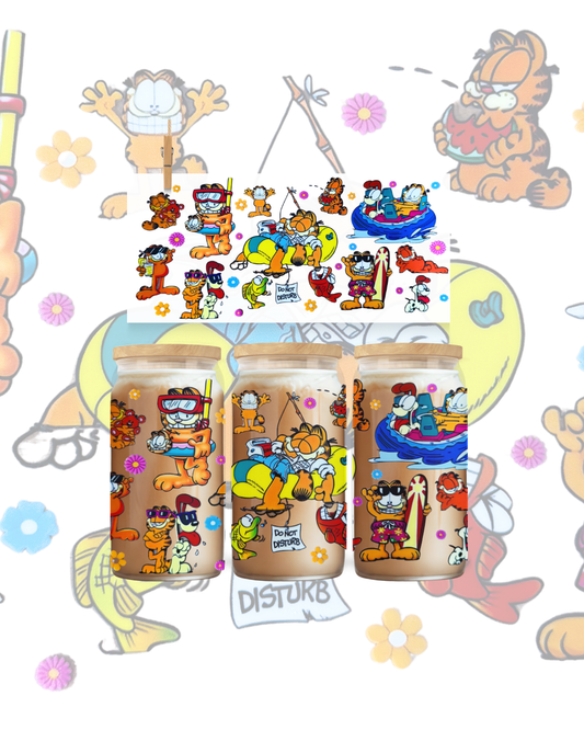 Funny Lazy Cat Summer UV DTF Cup Wrap – 16oz Wrap