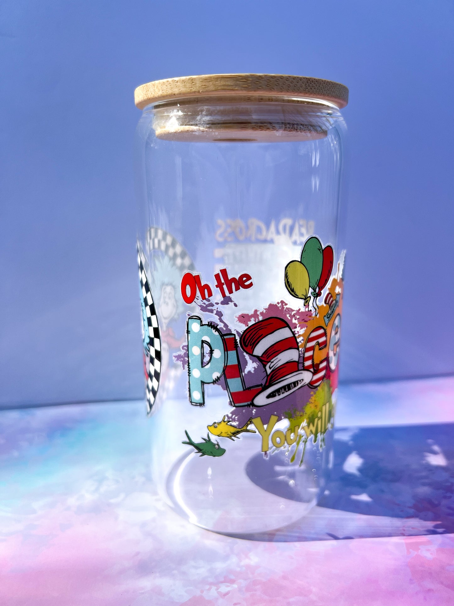 🎩✨ Dr. Seuss-Inspired Clear Glass Tumbler – 16oz