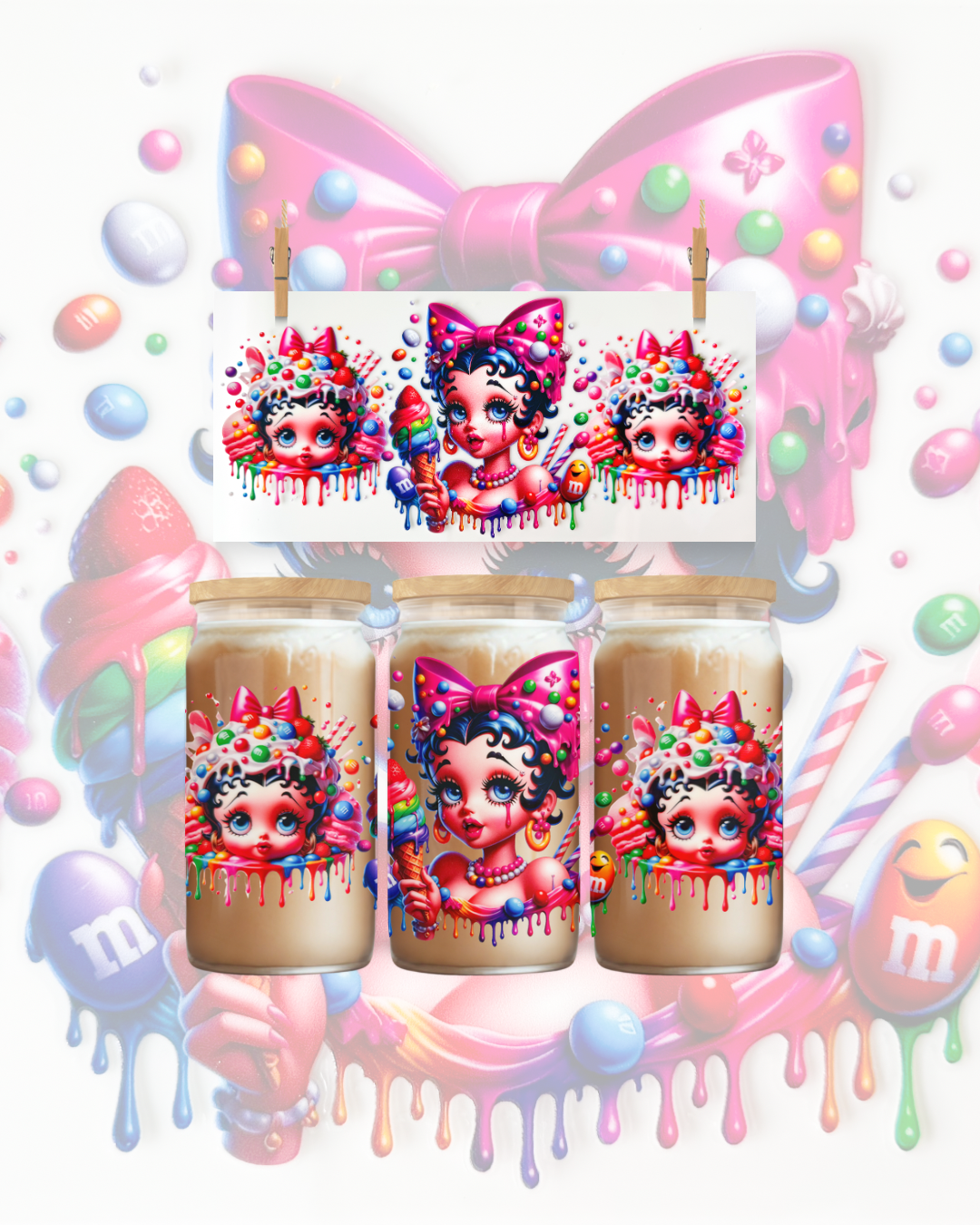 Candy Betty Bow – UV DTF 16oz Cup Wrap
