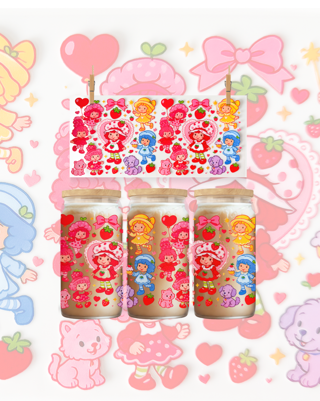 Shortcake and Friends UV DTF cup wrap 16oz