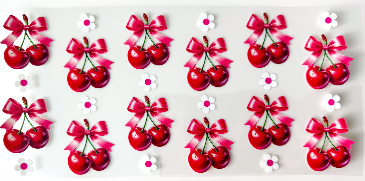 Cherries and Bows Wrap – 16oz UVDTF Cup Wrap