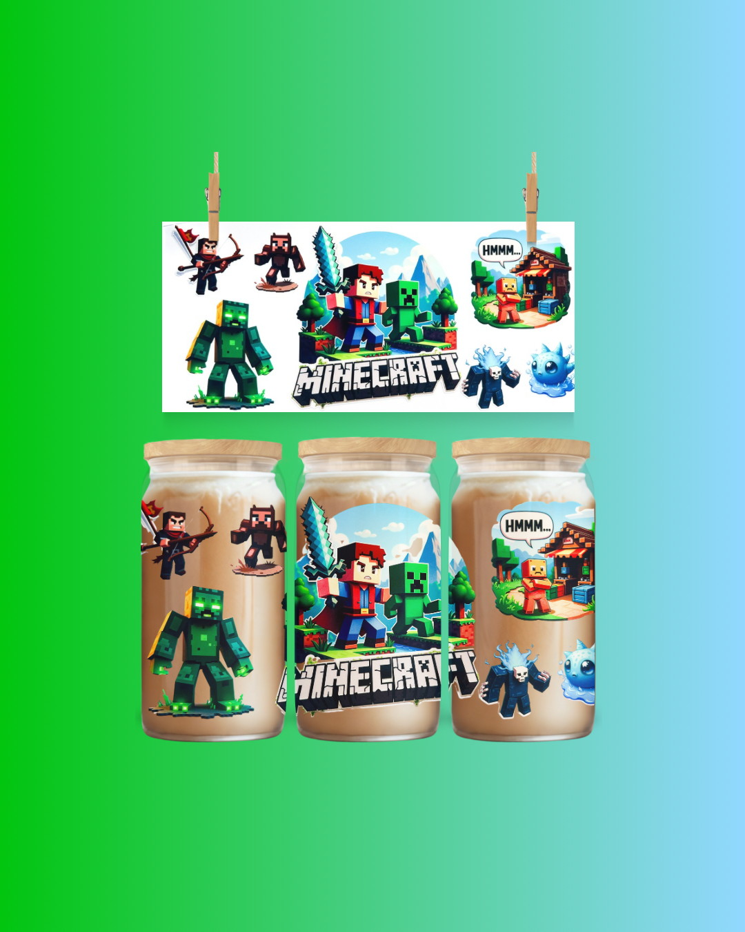 Pixel Gamer UV DTF cup wrap - Design for 16oz Tumblers – Creeper & Adventure World Cup Wrap