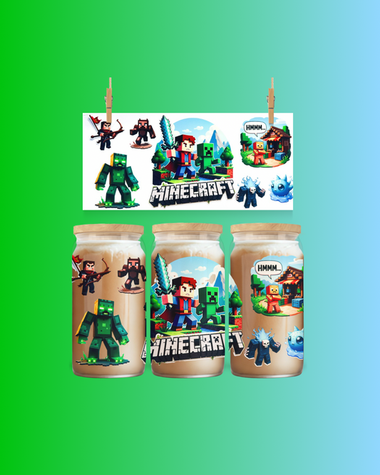 Pixel Gamer UV DTF cup wrap - Design for 16oz Tumblers – Creeper & Adventure World Cup Wrap