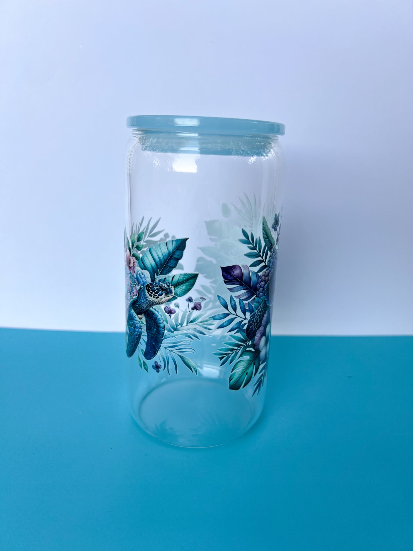 Sea Turtle Glass Can Cup – 20oz | Bamboo Lid Included | Optional Glass Straws + Lid Upgrades