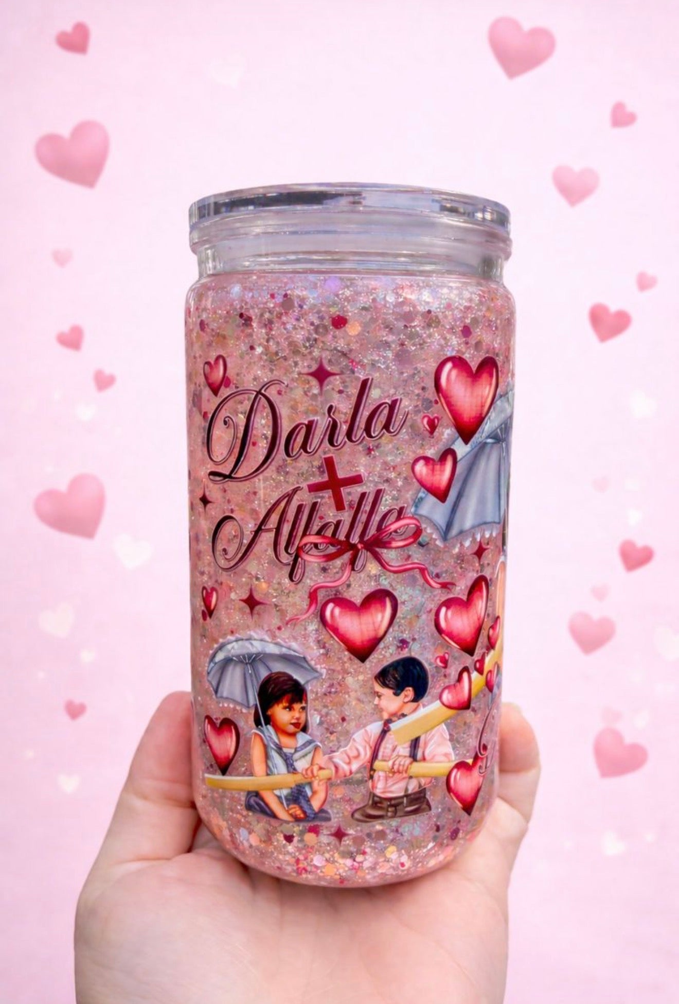 Alfalfa & Darla Nostalgic Snow Globe Tumbler – 16oz Acrylic | Valentine’s Day Gift
