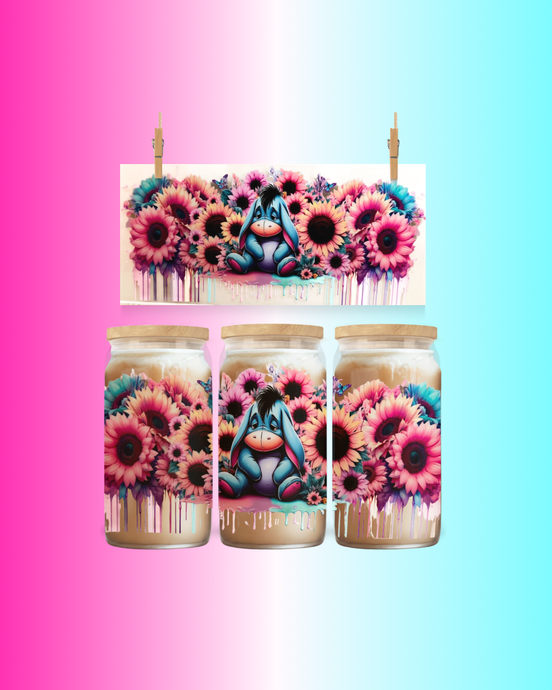 Eeyore Floral Sunflower Bliss – UVDTF Cup Wrap to Suit 16 Ounce Tumbler