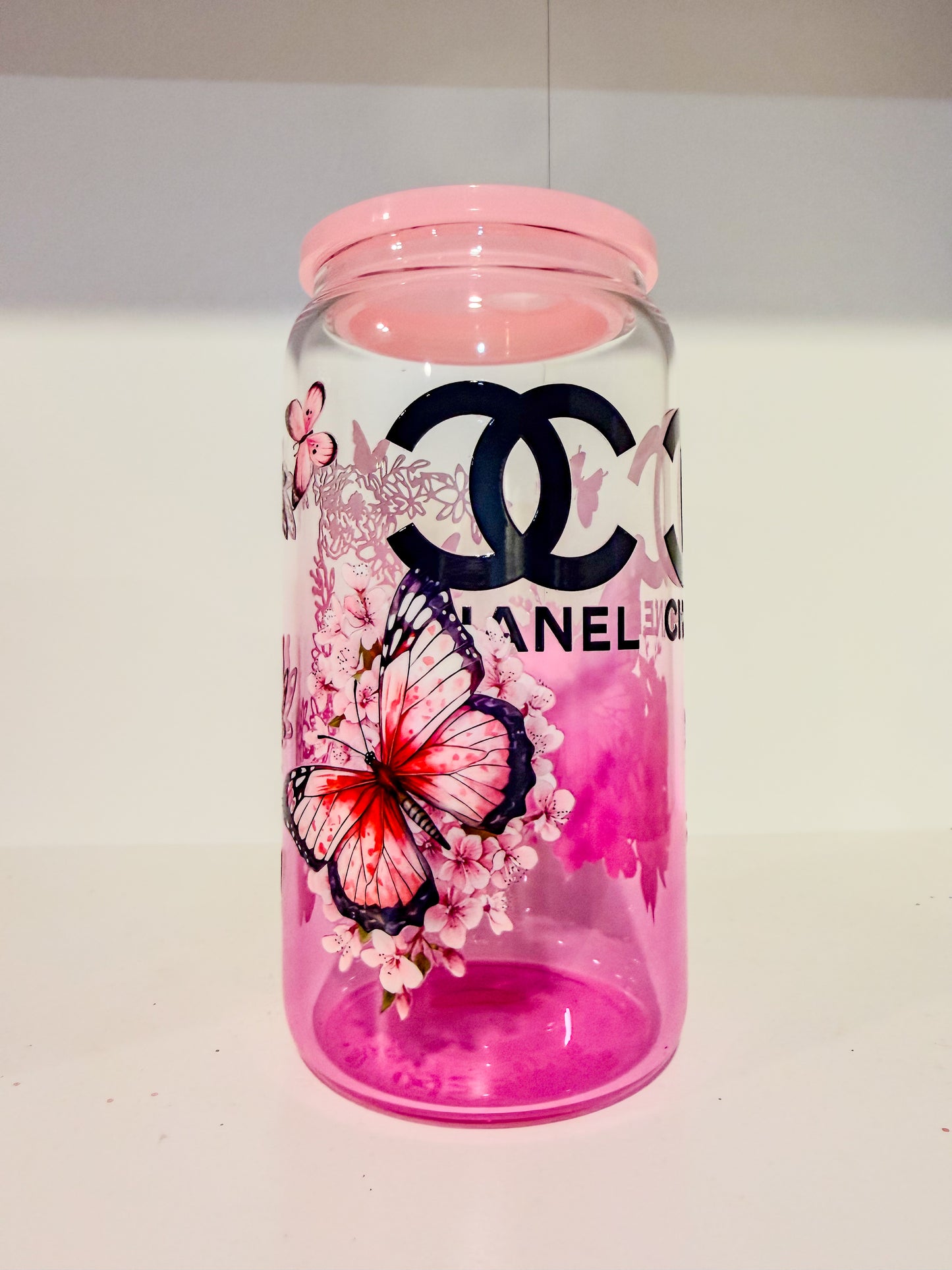 Butterfly Glamour 16oz Ombré Glass Cup