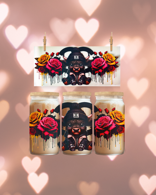 Luxe Rose Highlander – UV DTF 16oz Cup Wrap