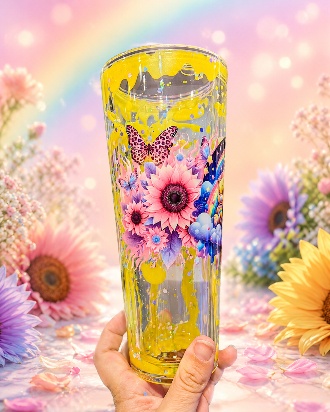 Cup of Happiness - 24oz Lava Drip Acrylic Snow Globe Stadium Cup