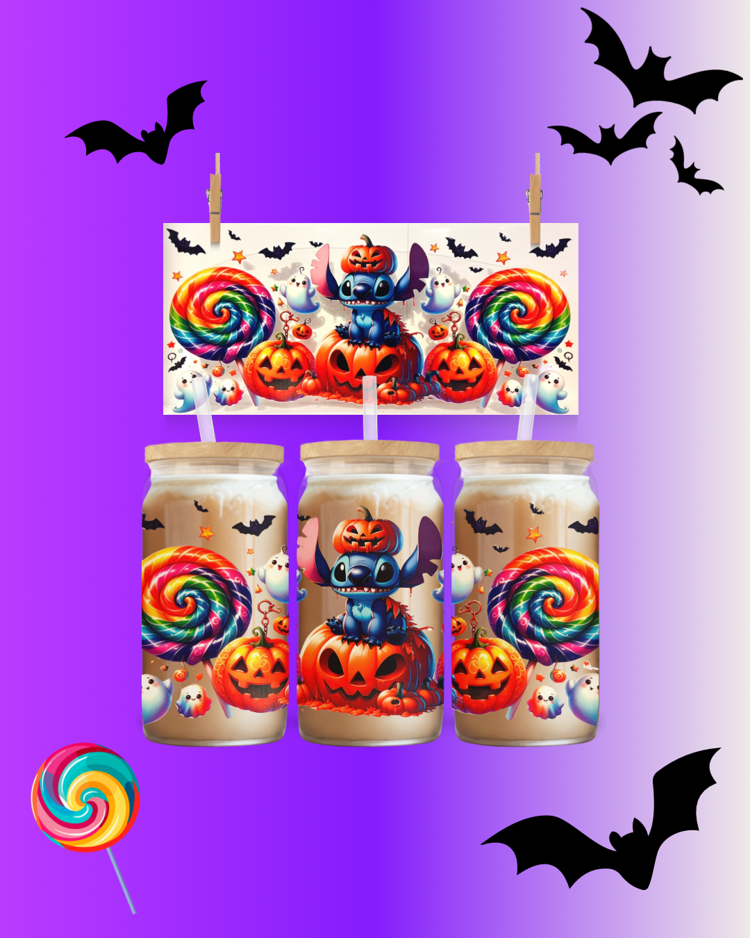 Candy Chaos Halloween Pumpkin Candy Cup Wrap UV DTF – To Suit 16oz Tumbler
