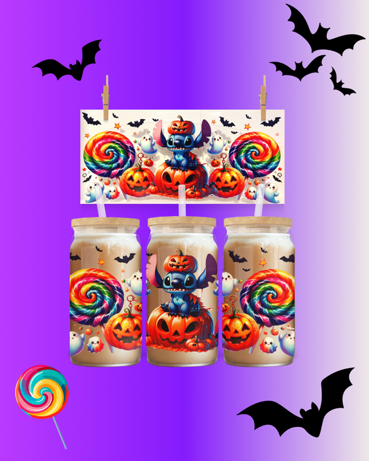 Candy Chaos Halloween Pumpkin Candy Cup Wrap UV DTF – To Suit 16oz Tumbler