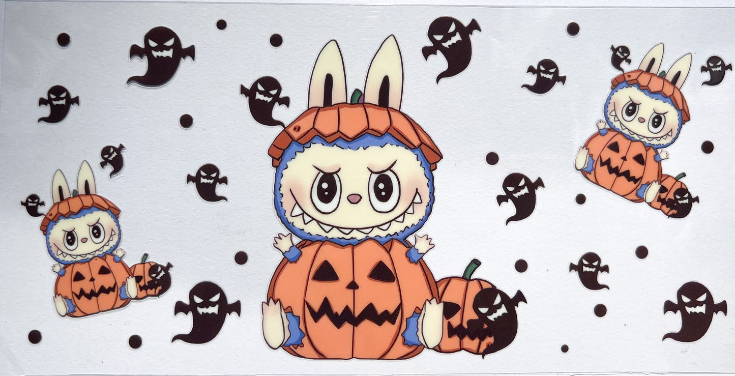 Spooky Cute Bunny Cup Wrap - Glass Can Wrap with Pumpkins & Ghosts