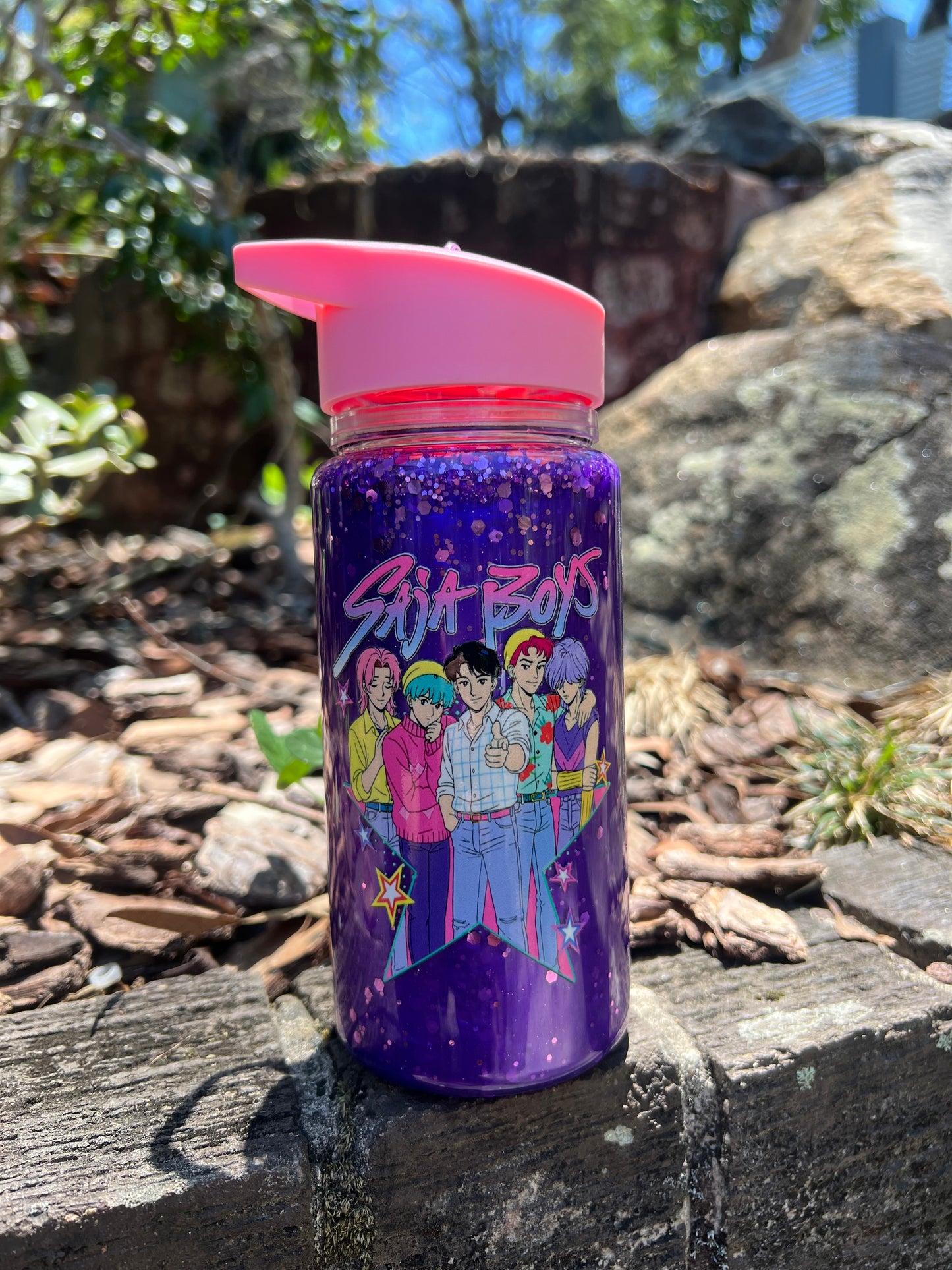 Kids 10oz Snow Globe Bottle | Purple shimmer &  Glitter - Hunters Characters. Made to order