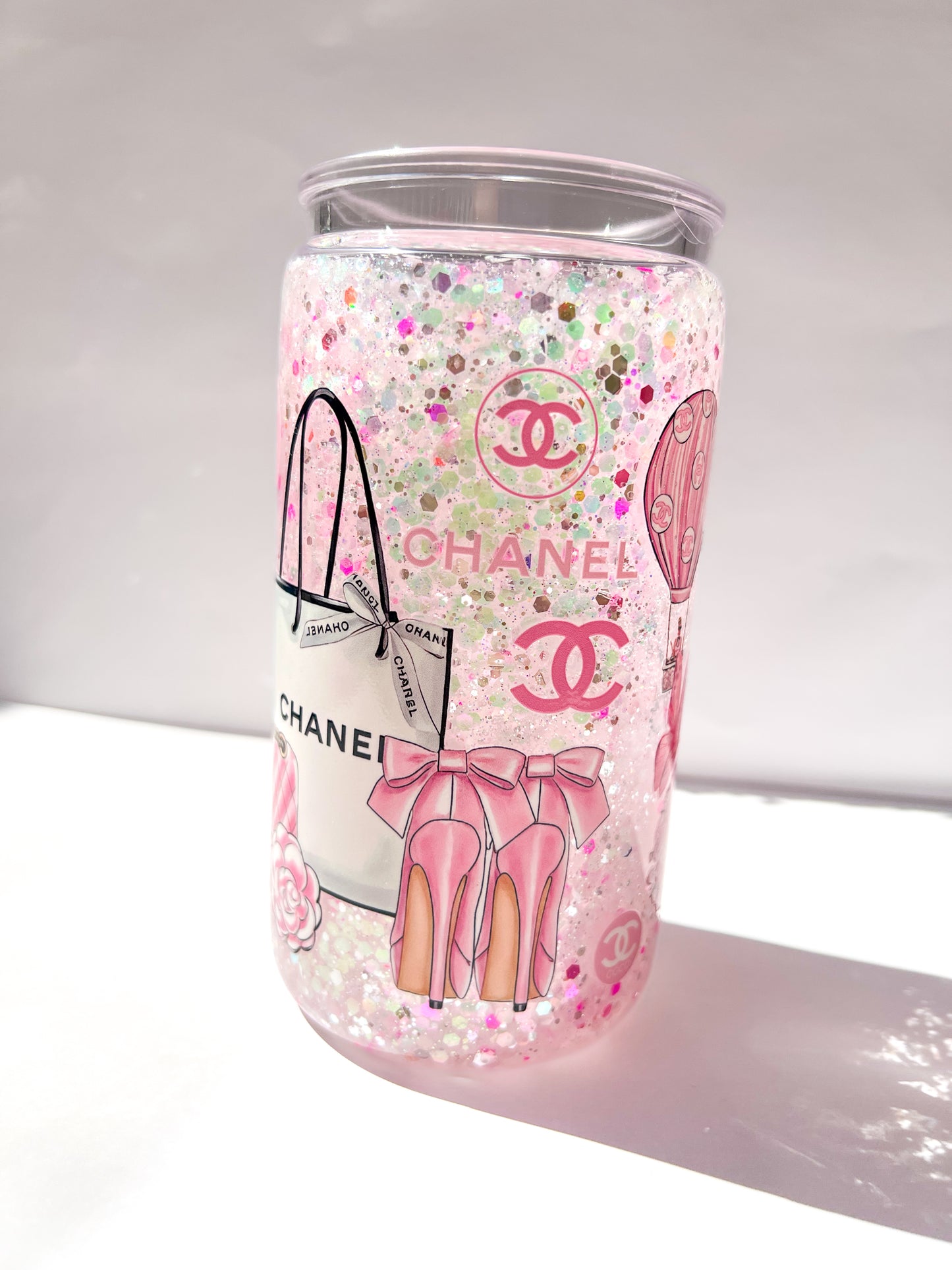 Glam Glitter Snow Globe Cup with Pink Accents