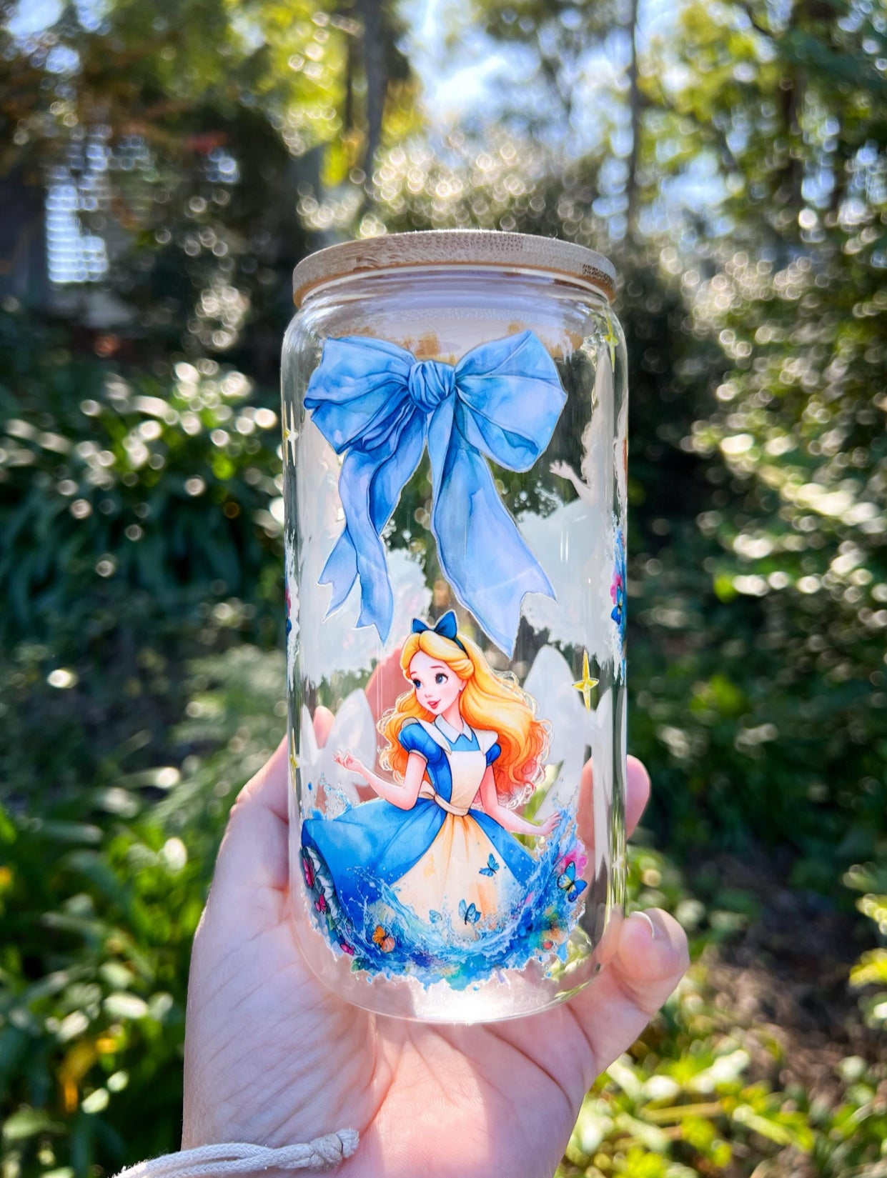 Whimsical Blue Bow 16oz clear glass tumbler