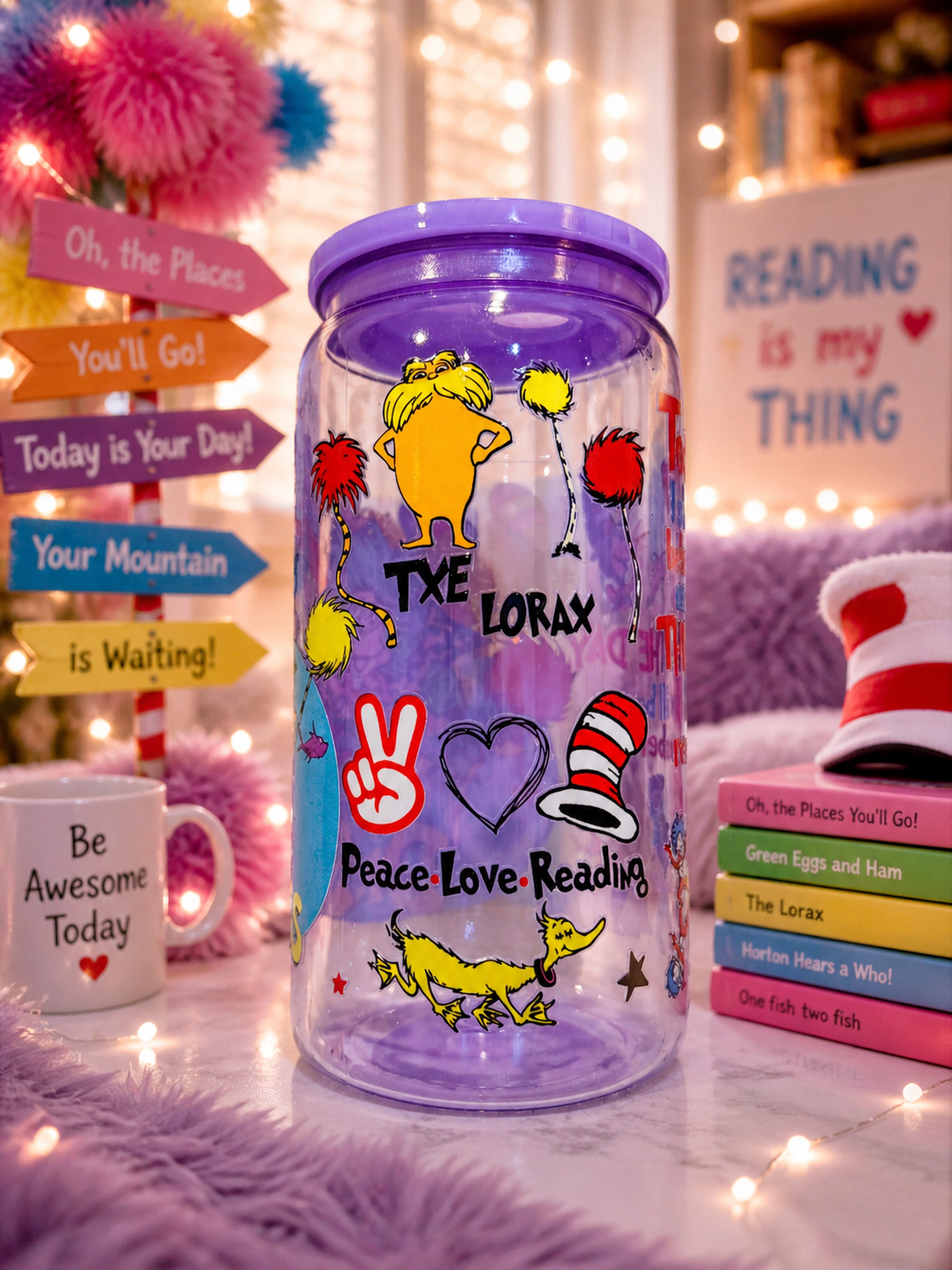Dr. Seuss Inspired 16oz Purple Acrylic Reading Cup – Love Reading Teacher Tumbler