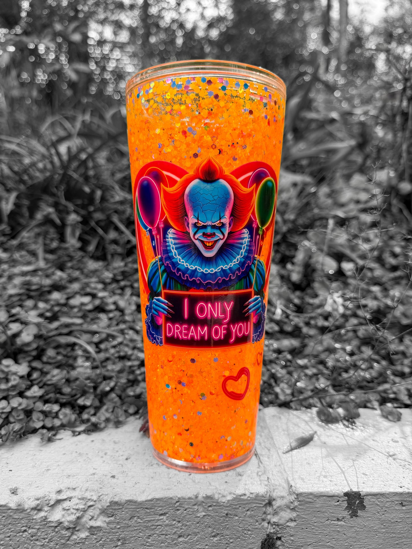 Neon Killer Clown Glitter Snow Globe Cup - 16oz