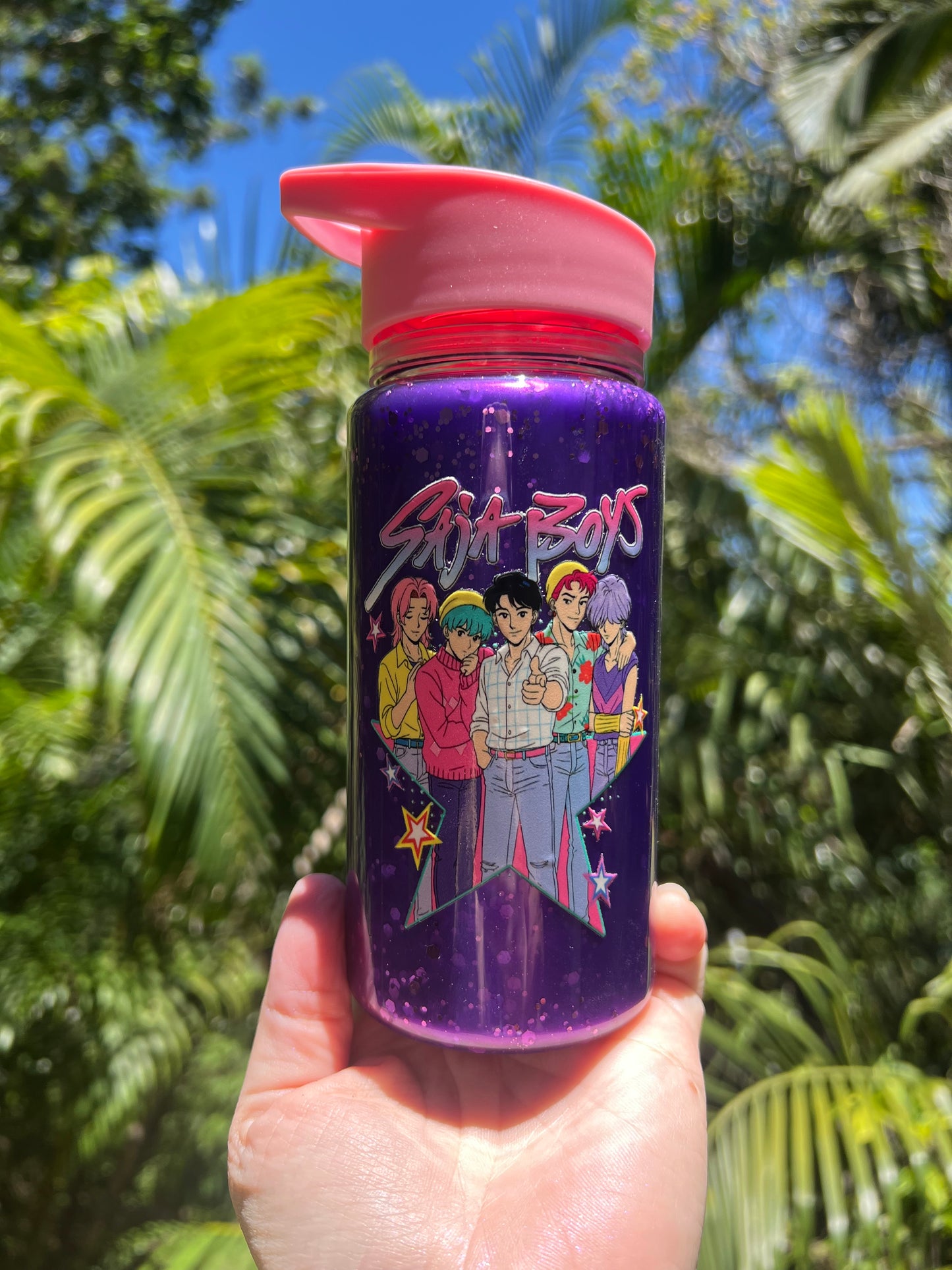Kids 10oz Snow Globe Bottle | Purple shimmer &  Glitter - Hunters Characters. Made to order