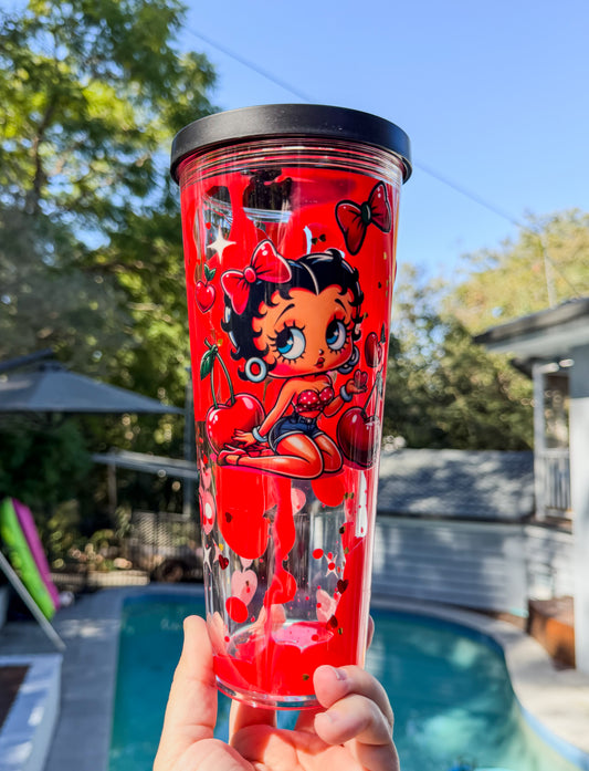 24oz Betty Boop Cherry Lava Acrylic Snow Globe Tumbler | Made to Order