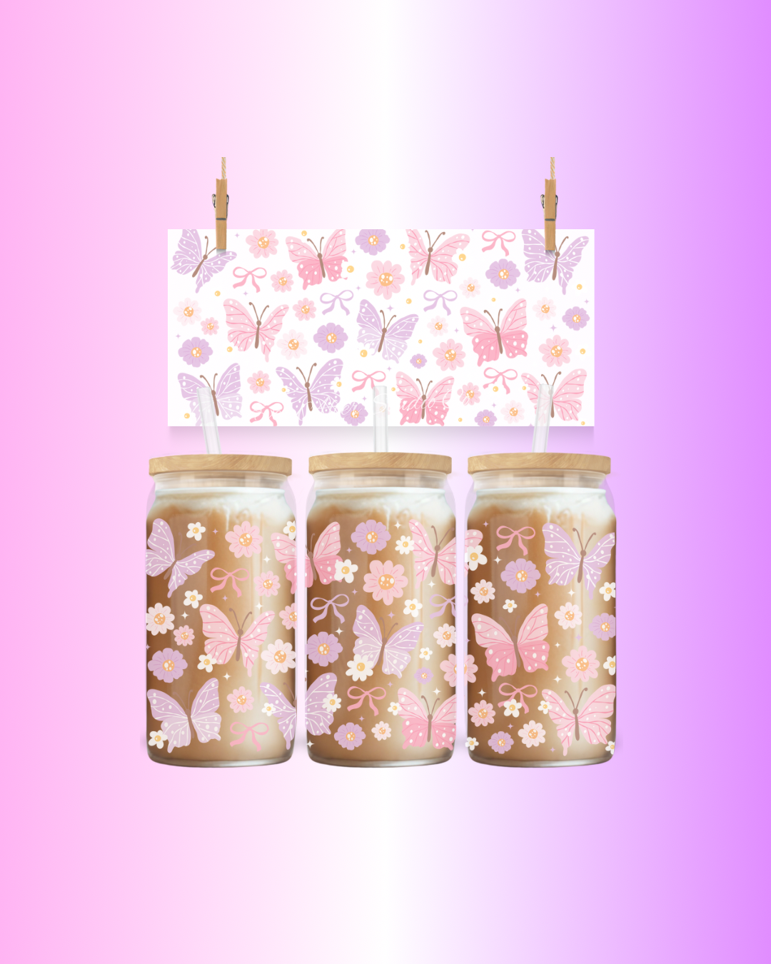 Pretty Butterflies UV DTF cup wrap 16oz PREORDER