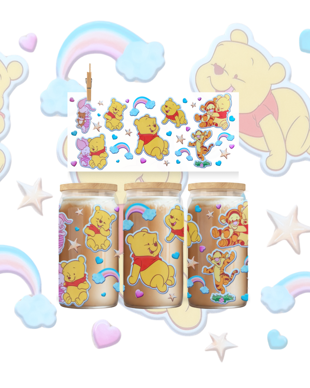 Cute Rainbow Bear UV DTF Cup Wrap