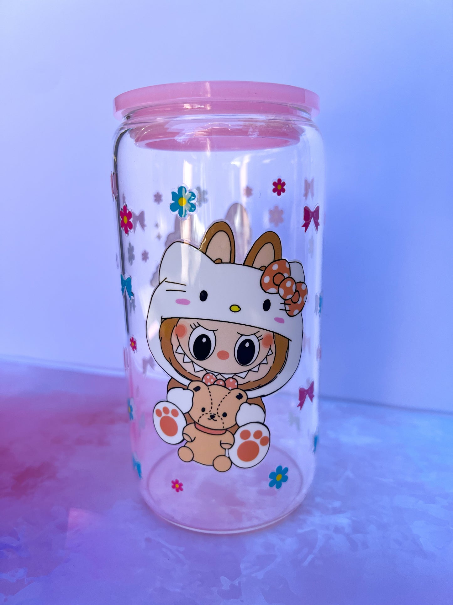 Cheeky Magic PINK with keychain – 16oz clear glass tumbler