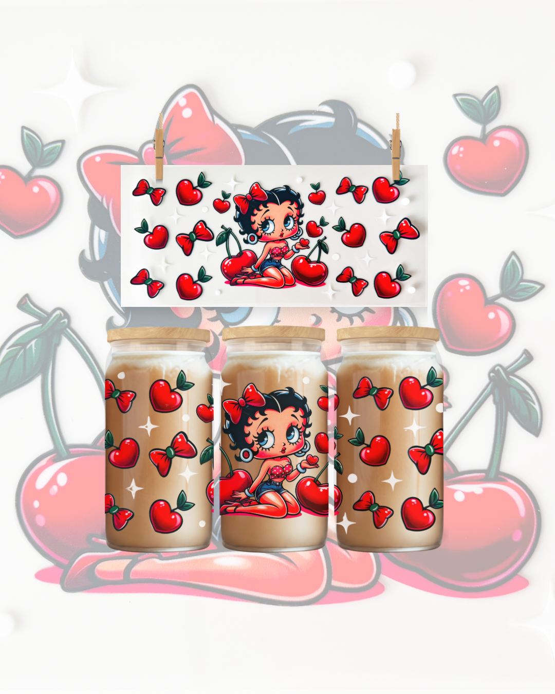 Cherry Bomb Betty – UV DTF 16oz Cup Wrap