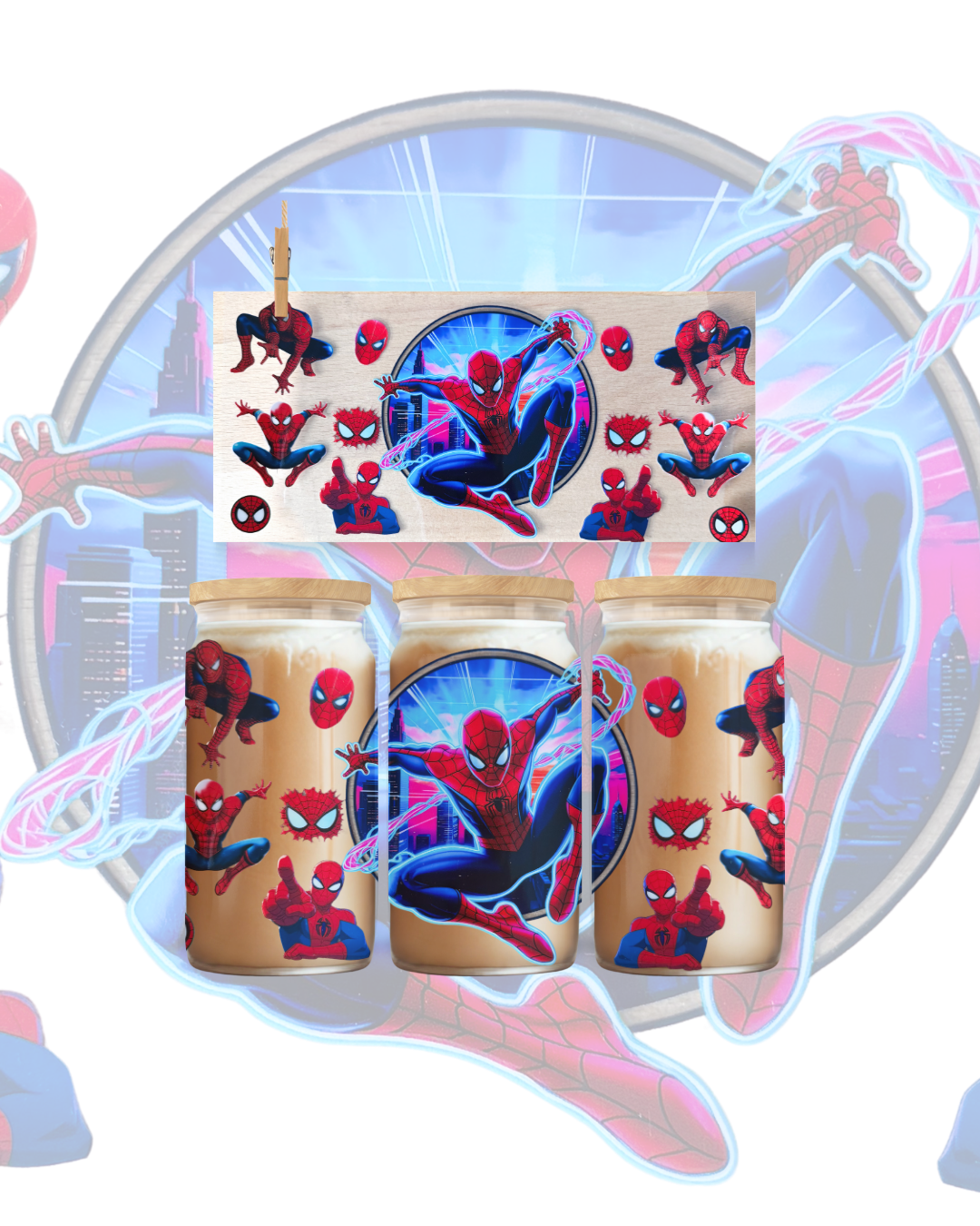 Neon Spider-Man City UV DTF Cup Wrap