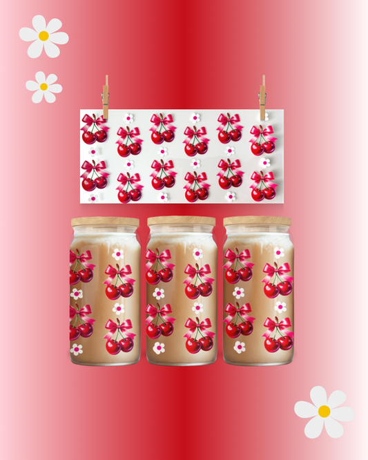Cherries and Bows Wrap – 16oz UVDTF Cup Wrap