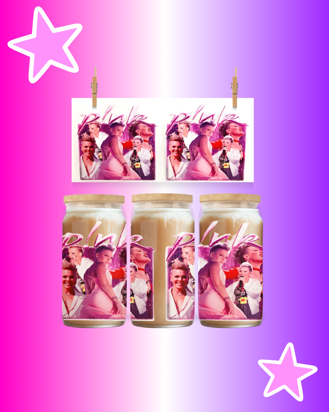P!nk Pop Diva Collage UV DTF Wrap – to suit 16oz
