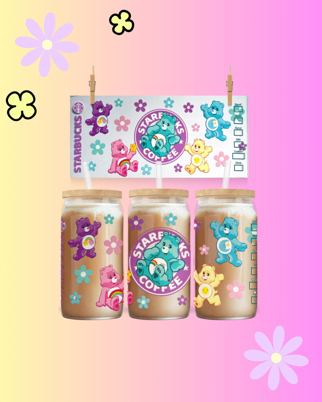 Cute sky Bears UV DTF 16oz CUP WRAP