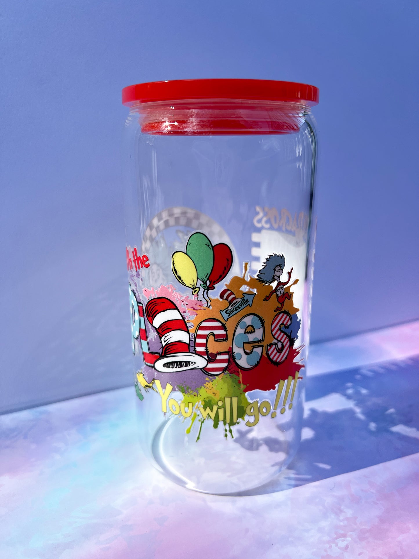 🎩✨ Dr. Seuss-Inspired Clear Glass Tumbler – 16oz