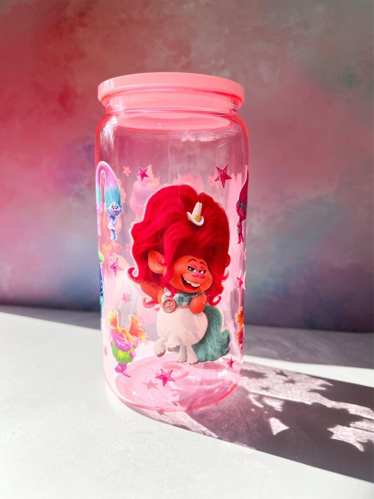 TROLLS Light Pink Plastic Tumbler 16oz