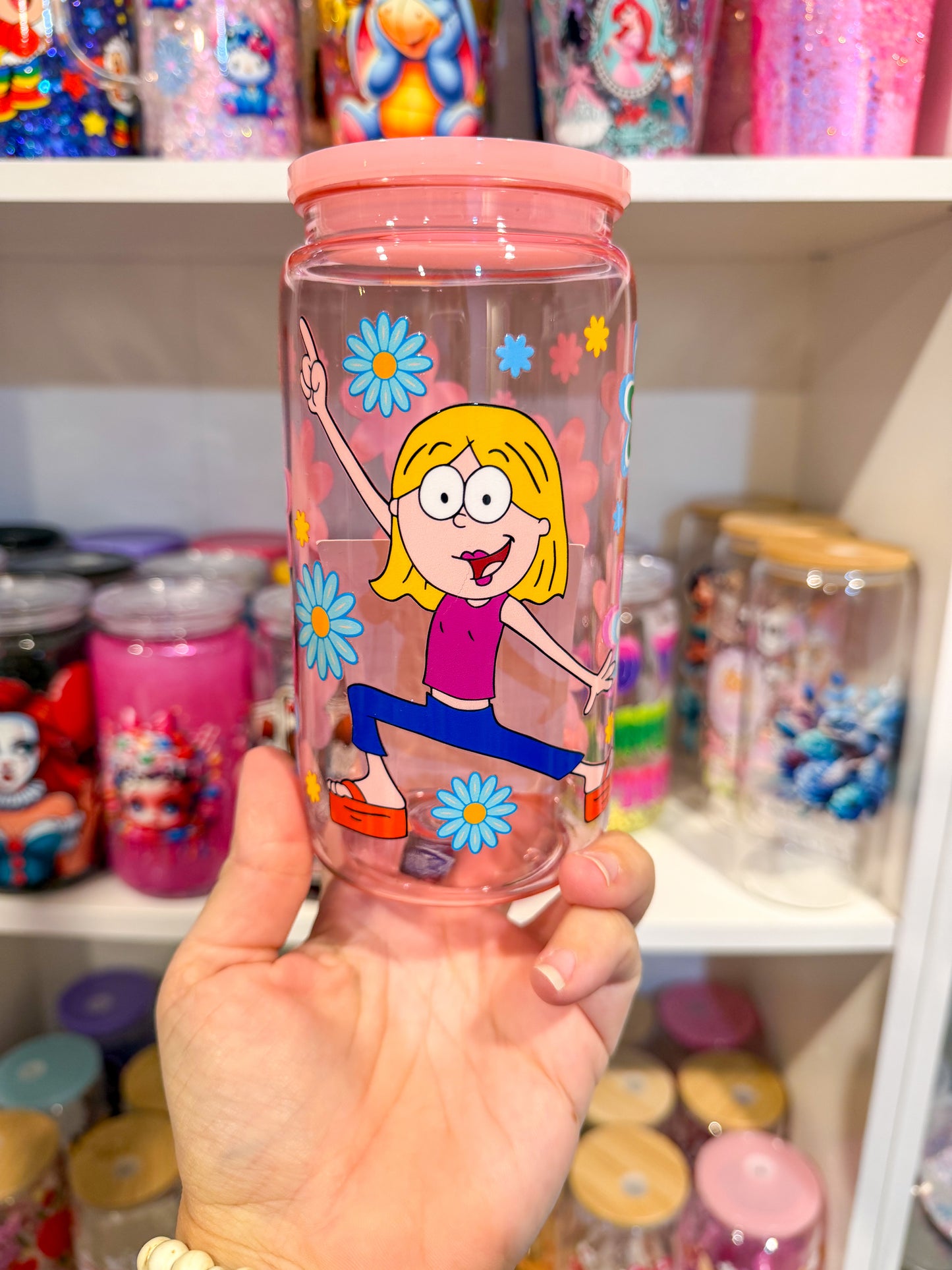 Lizzie - 90s Cartoon Flower Plastic Tumbler – 16oz