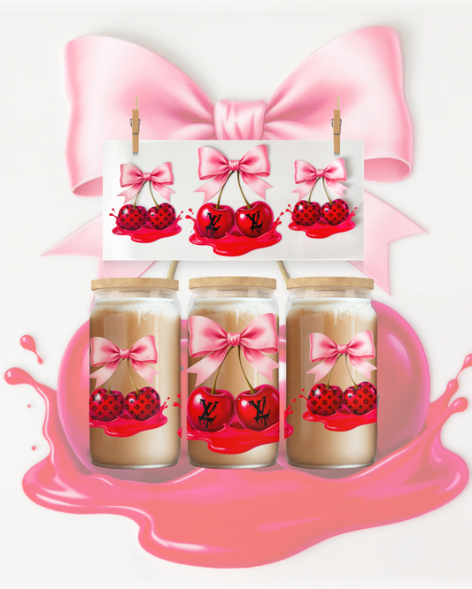 Cherry Drip Bow – UV DTF 16oz Cup Wrap