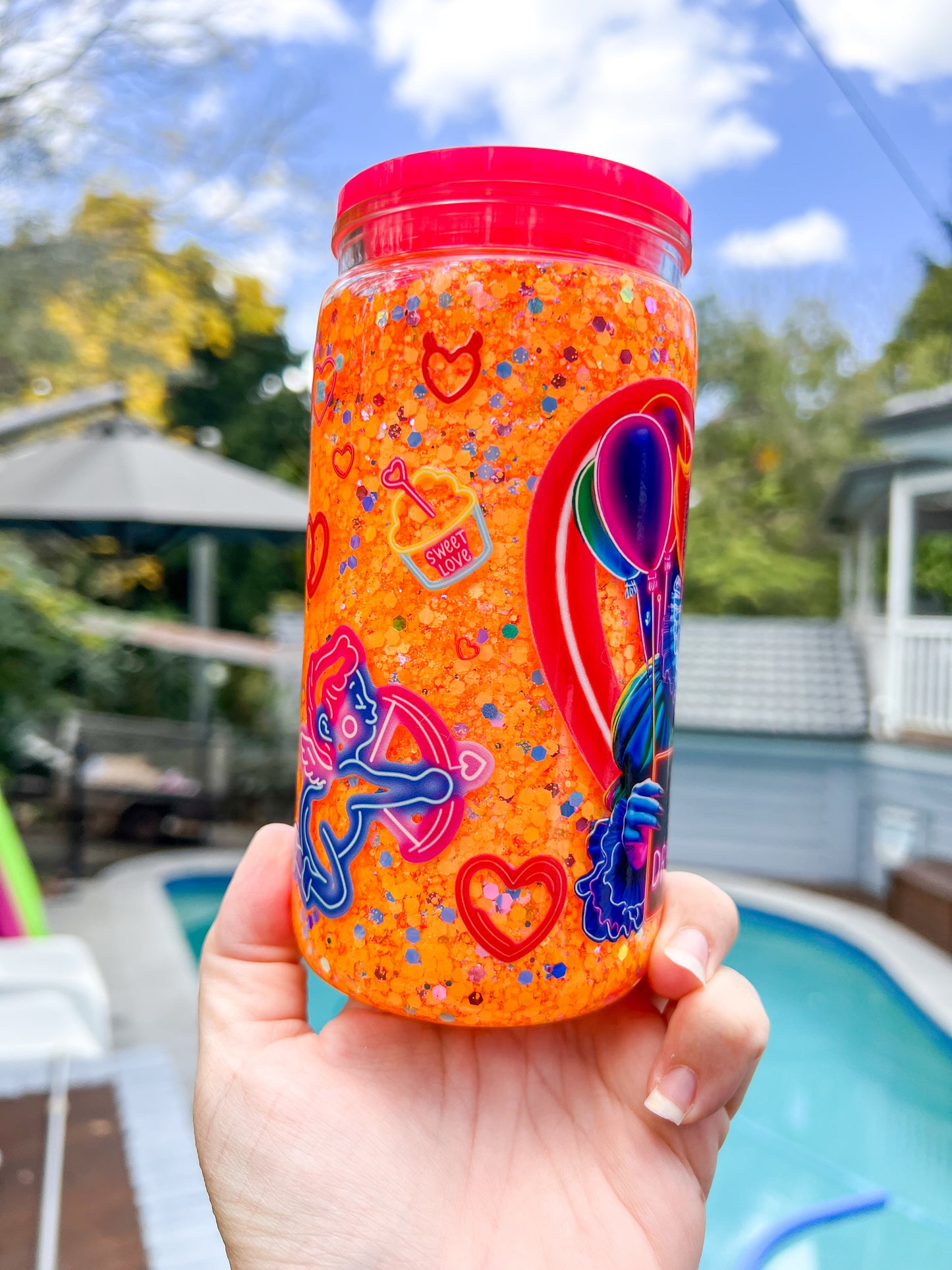 Neon Killer Clown Glitter Snow Globe Cup - 16oz